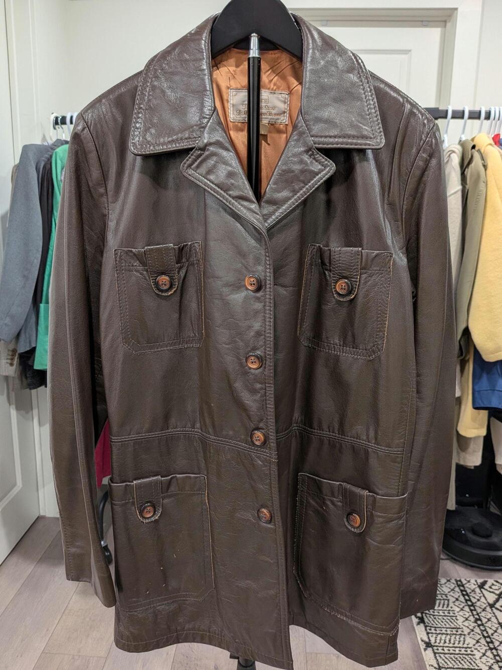 Vintage Sears The Men’s Store Brown Leather Safari Car Coat 70s Mens 42